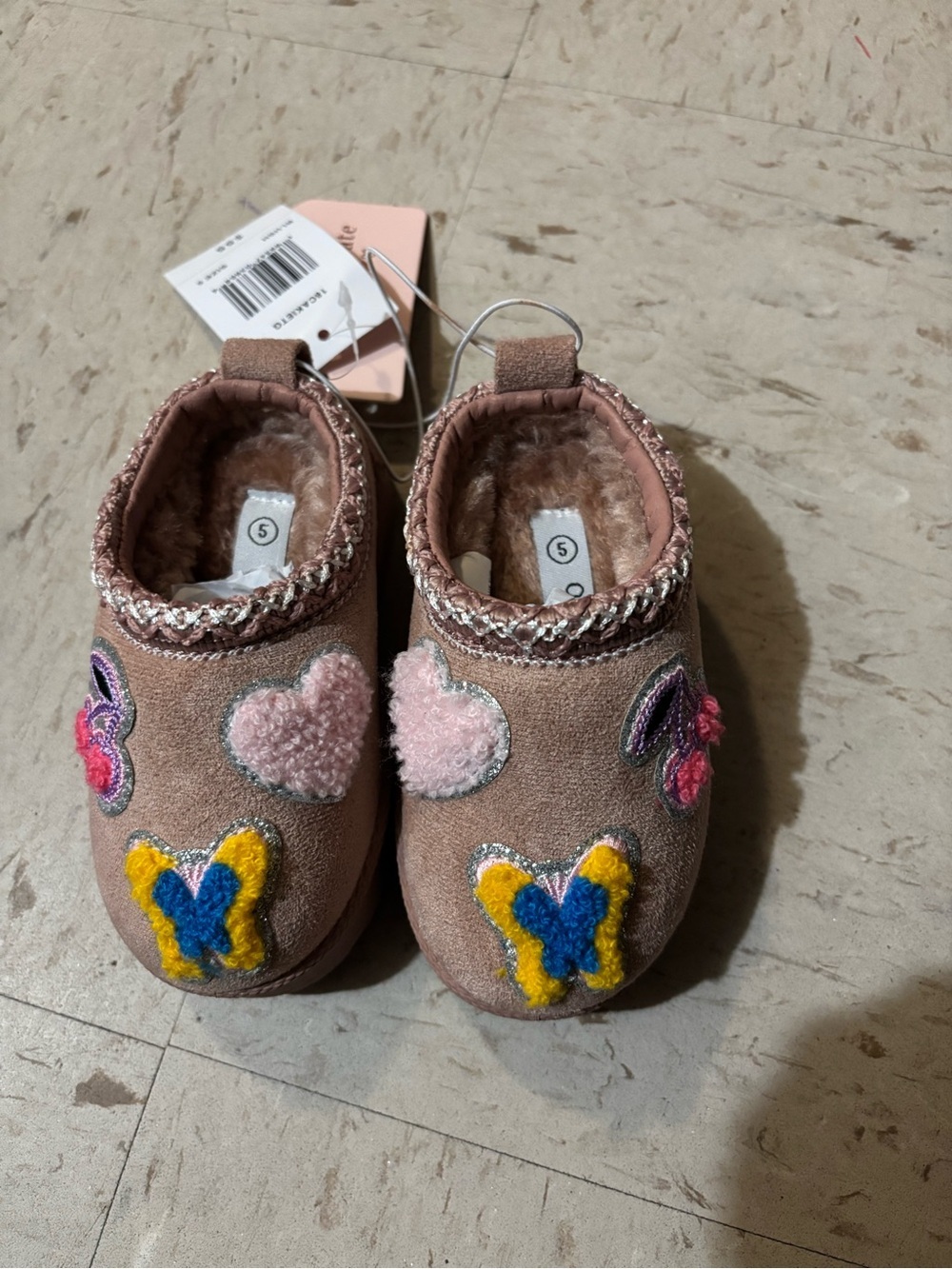 Cozy Pink Butterfly & Heart Slip-On Kids Slippers